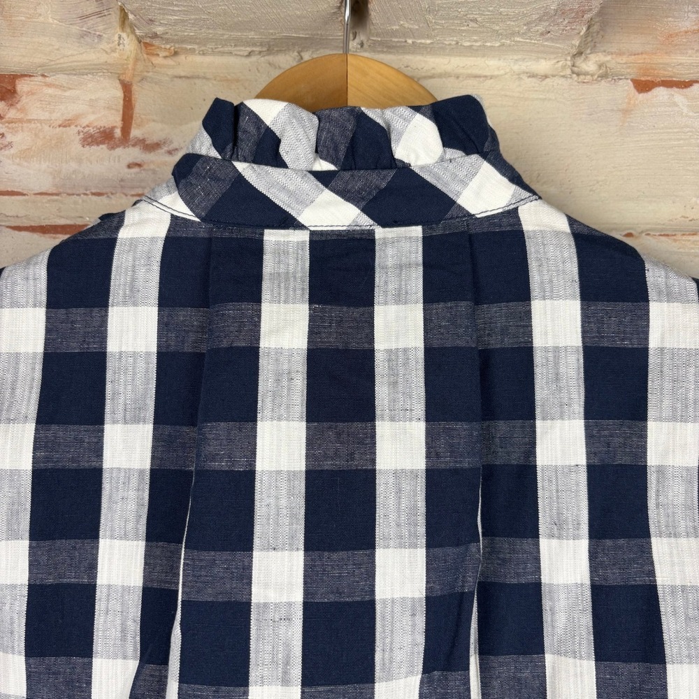 NWT Tuckernuck Navy Check Tate Dress Gingham Ruffle Cotton Linen Oversized XXS - Picture 9 of 14